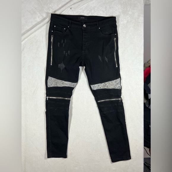 AMIRI 36W 30L Mx2 Bandana Knee Black Denim Jeans Distressed Authentic Denim C25 - Picture 2 of 14